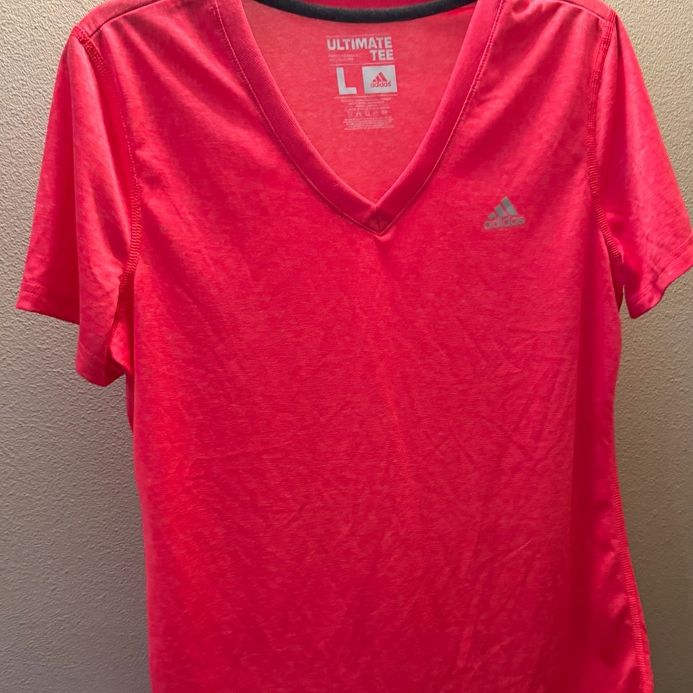 Adidas Bright Red/Orange V-Neck Tee